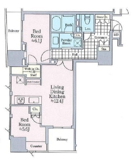 2LDKの間取りの画像